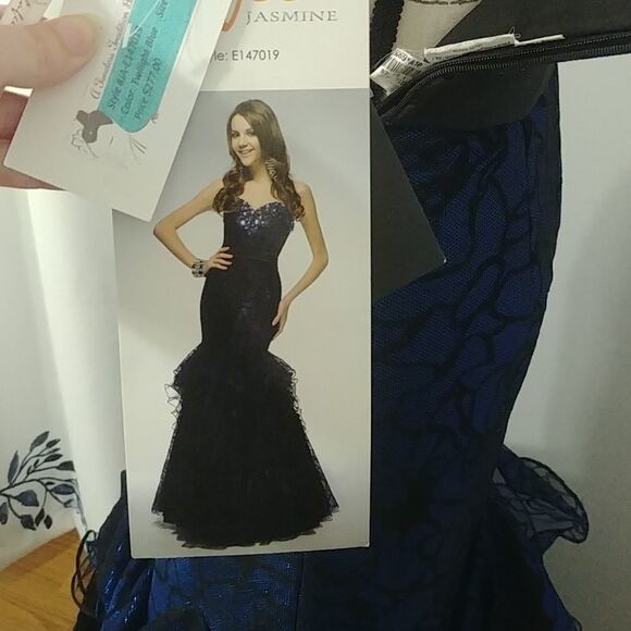 NWT Jasmine Mermaid Style Navy Sequined Strapless Prom Dress 2 - Picture 6 of 10